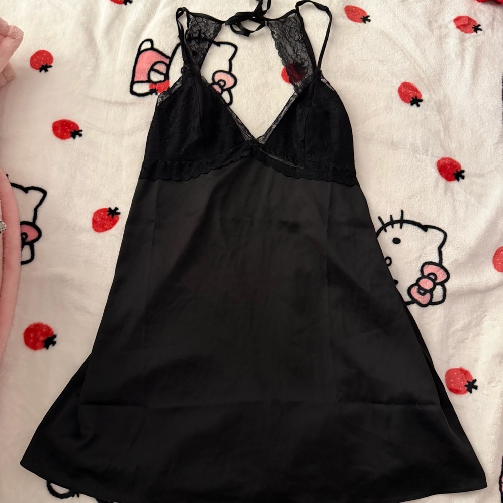 Cotton On Black Lace Trim Chemise Slip Dress